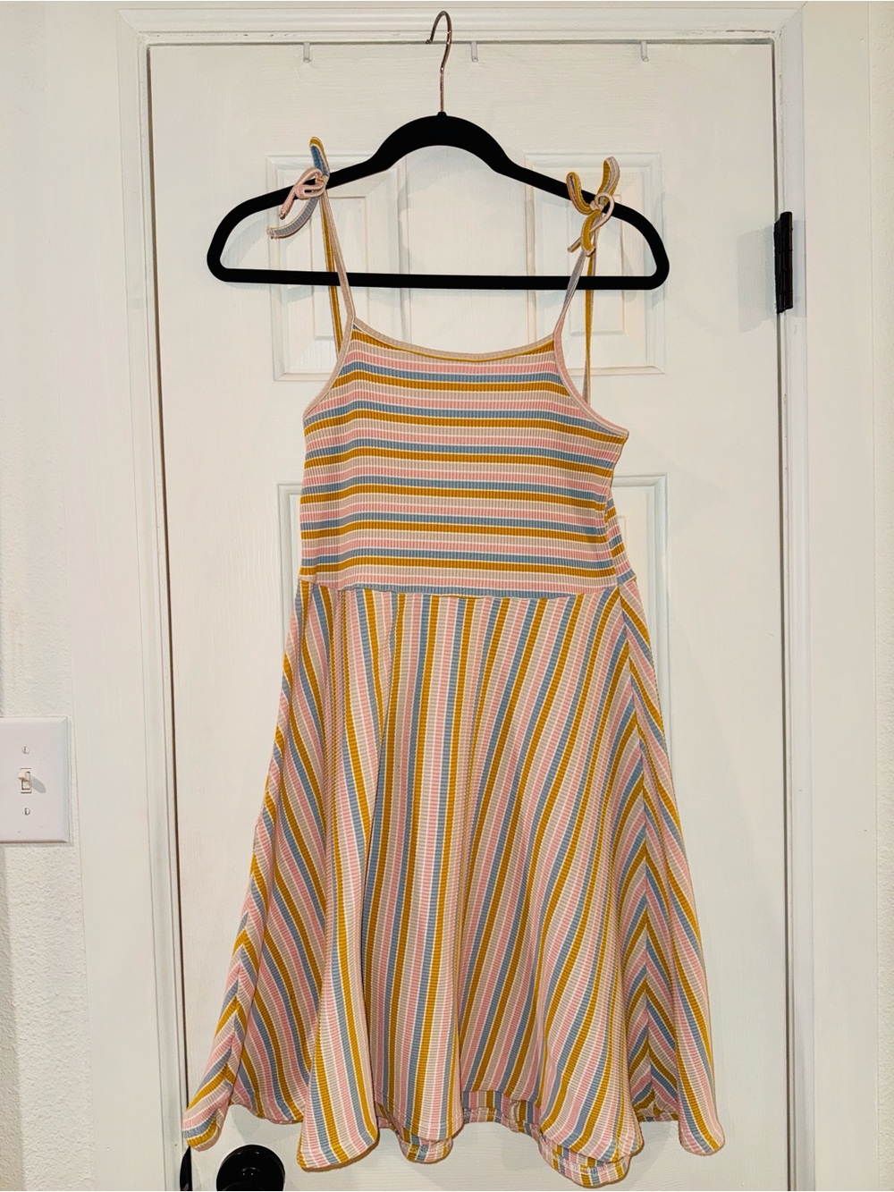 Striped Tie-Shoulder Short Dress